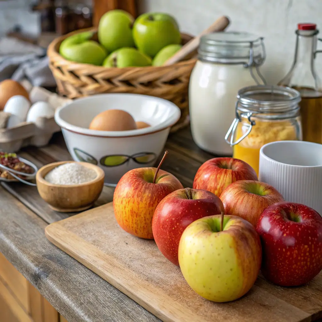 Fresh apples and ingredients for apple juice recipe