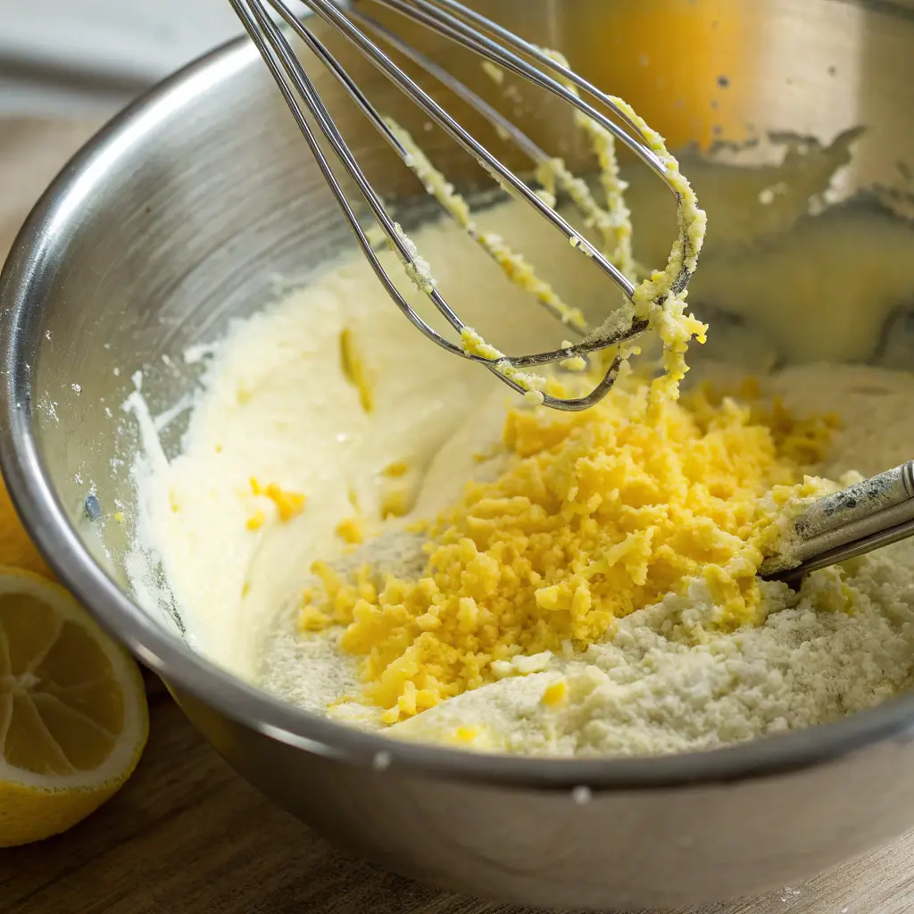 Mixing fresh lemon zest into cake batter