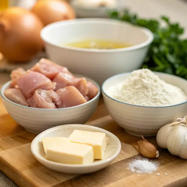 Ingredients for chicken and gravy recipe