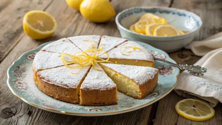 Elegant Gatsby-style lemon cake on a vintage table