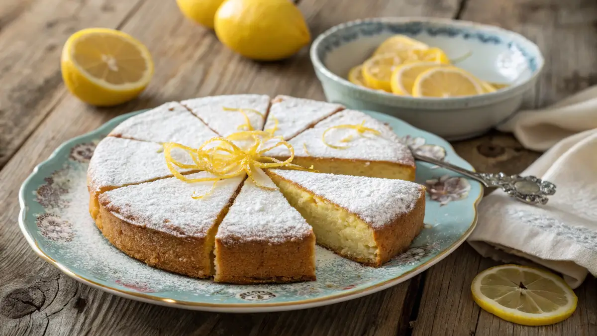 Elegant Gatsby-style lemon cake on a vintage table