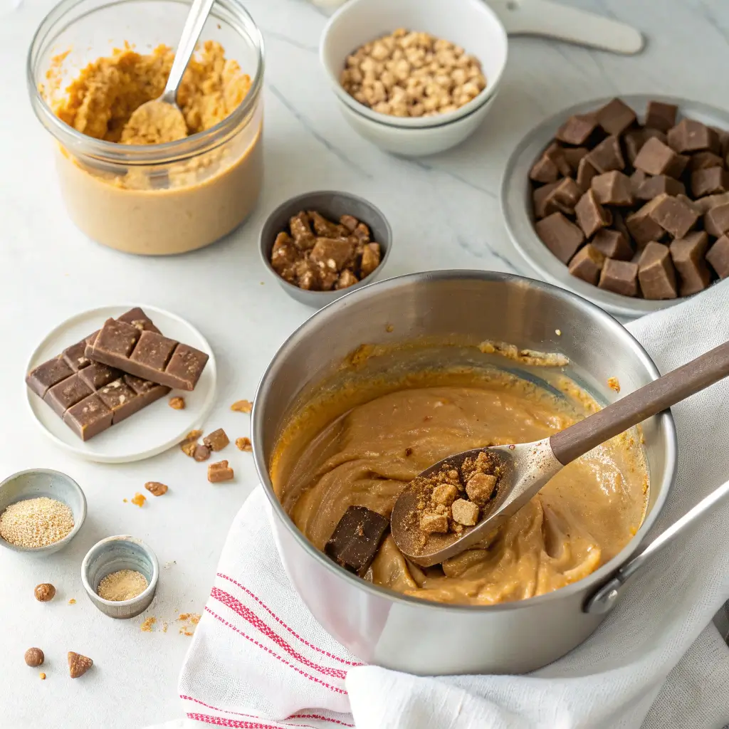 Mixing melted peanut butter and honey for butterfinger balls