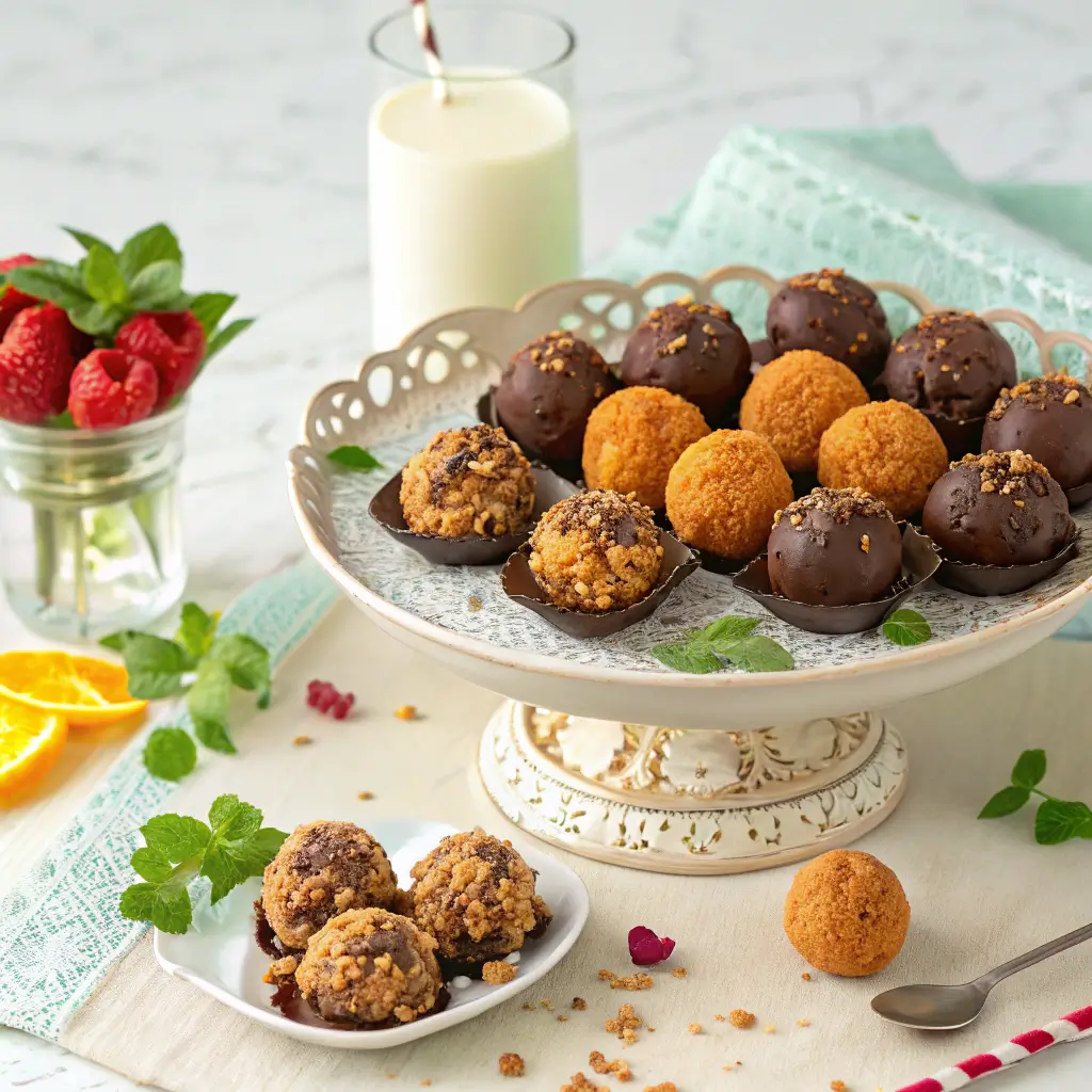 Butterfinger balls served on a decorative platter