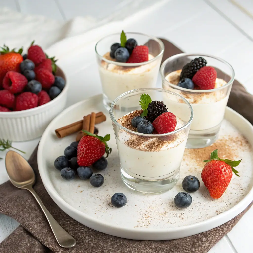 Individual servings of ricotta dessert in clear glasses