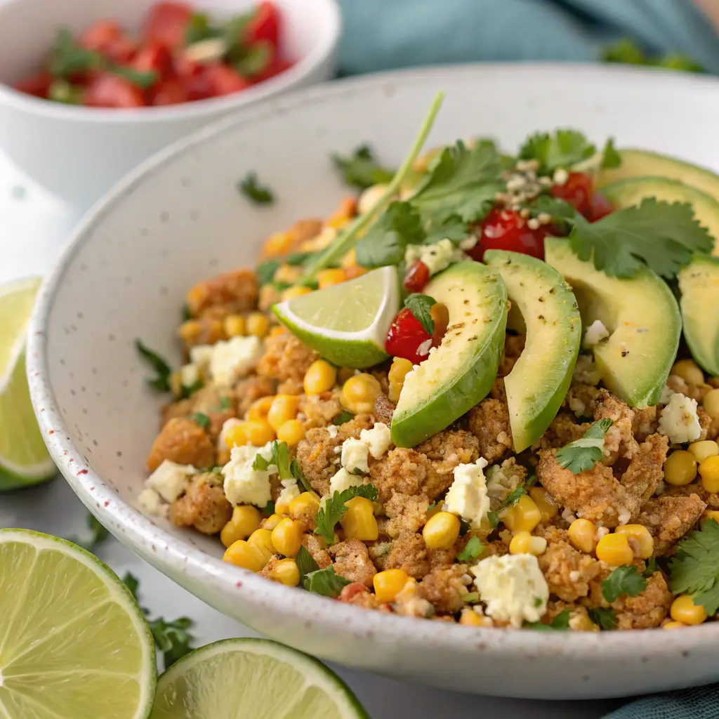 Finished Ground Chicken Mexican Corn Recipe plated