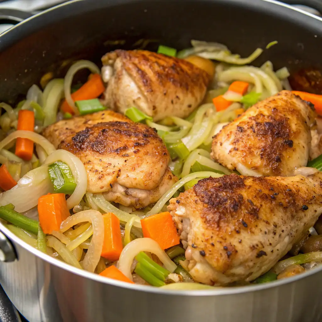 pasta fazool made with chicken and vegetable base simmering in a pot