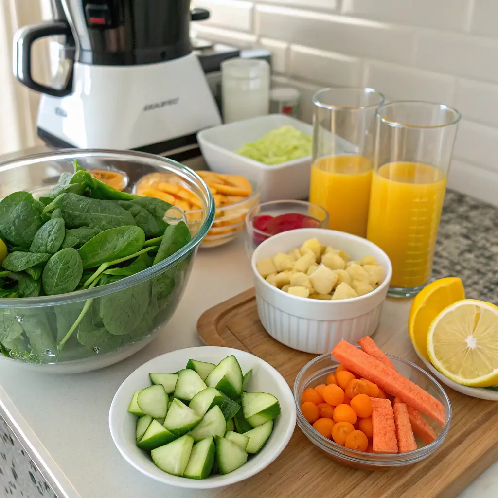 Prepared ingredients for juicer juice recipes for weight loss