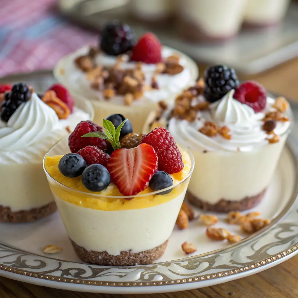 Close-up of dessert cups with toppings